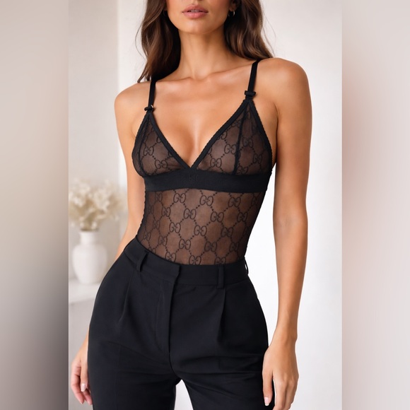 New Gucci Tulle Bodysuit Size Small